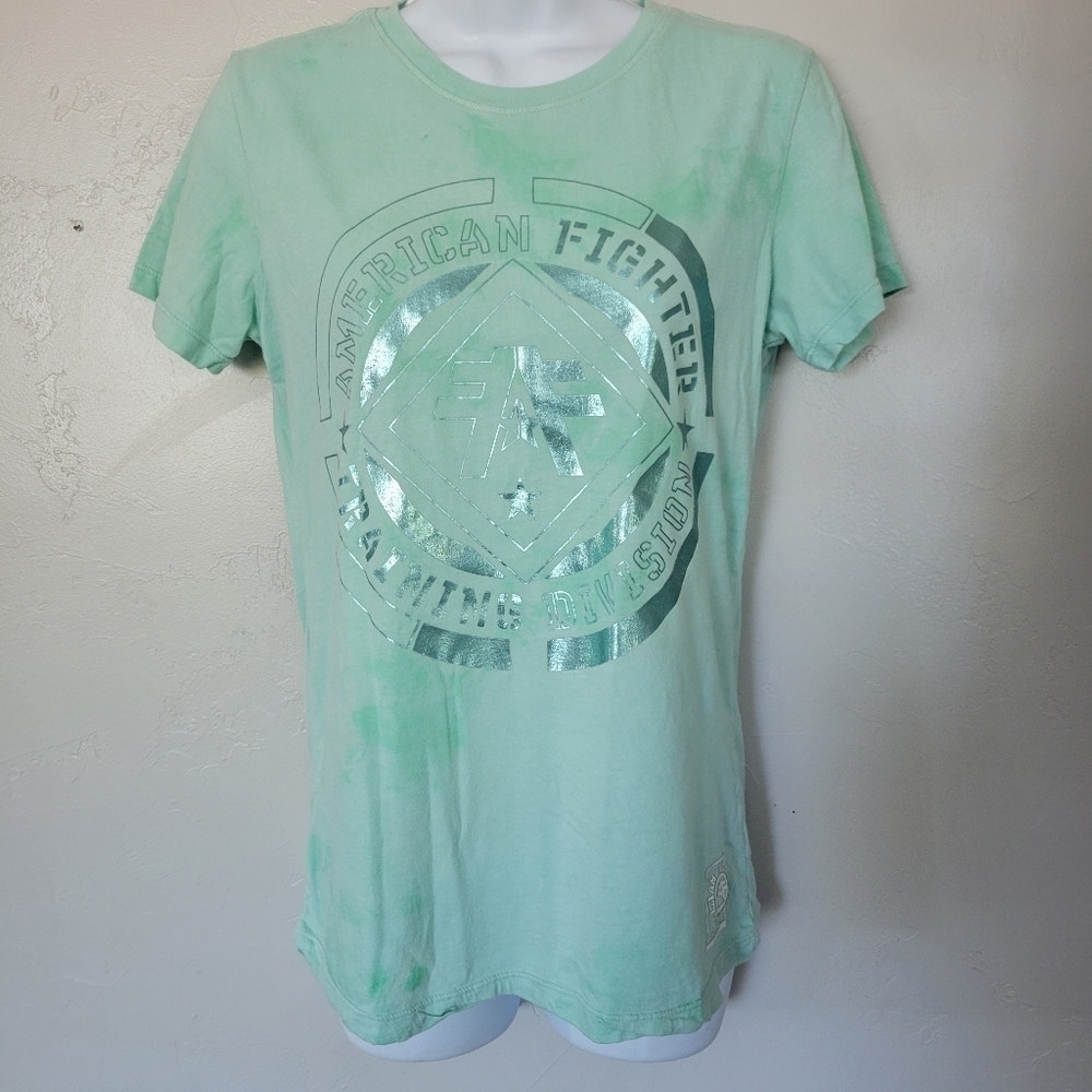 American Fighter Women's Small Green Tie Dye Short Sleeve T-shirt Blue Metallic